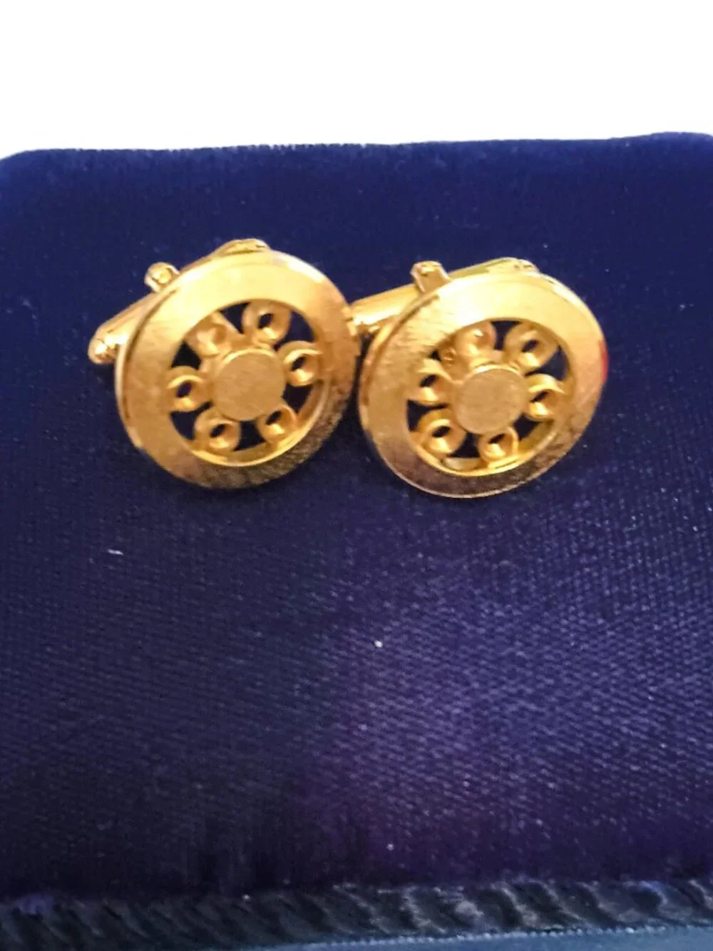 Anson Vintage Open Work Cufflinks Brushed Gold Tone Round